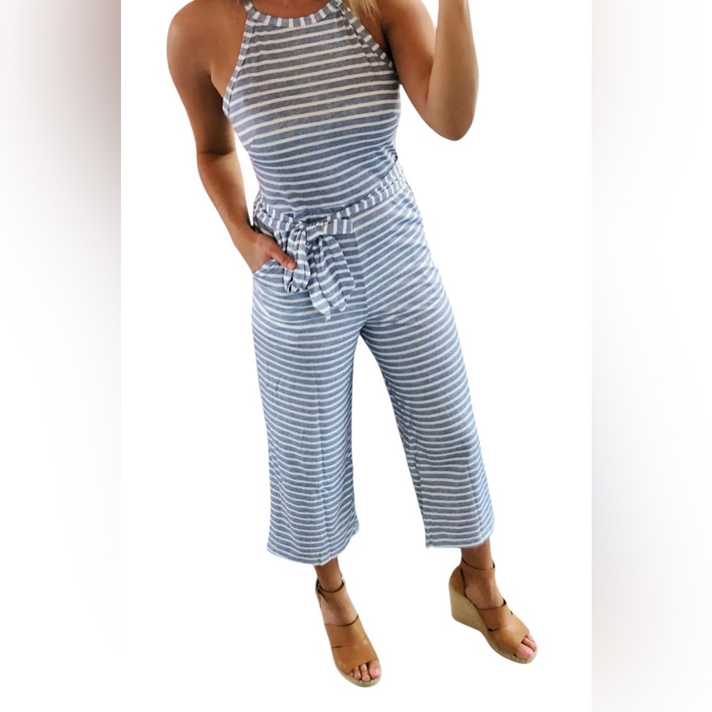 Pretty garden striped jumpsuit. SMALL